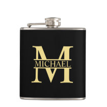 Black and Gold Personalized Monogram and Name Flask Black and Gold Personalized Monogram and Name Flask