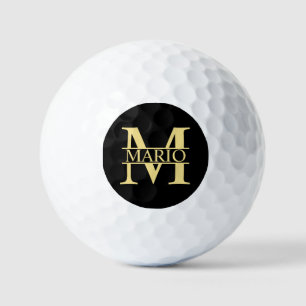 Black and Gold Personalized Monogram and Name Golf Balls