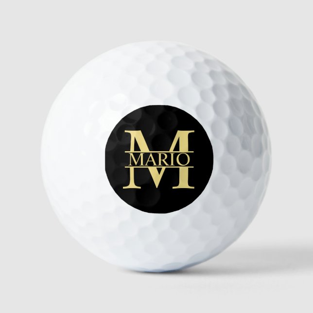 Black and Gold Personalized Monogram and Name Golf Balls (Front)