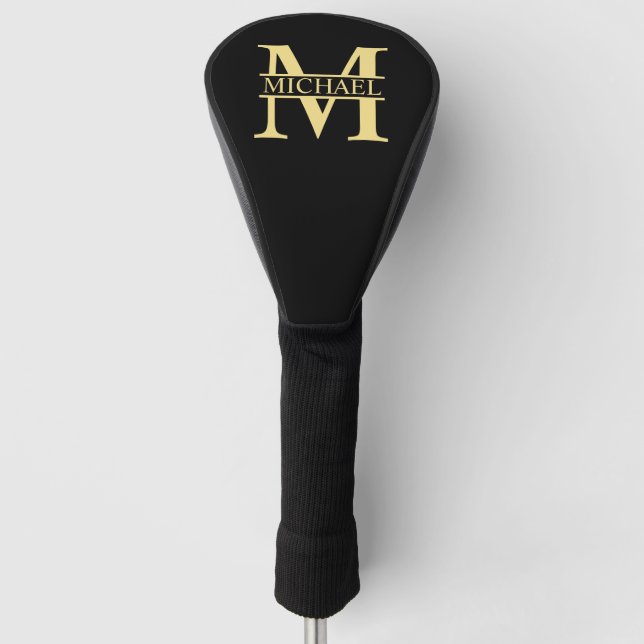 Black and Gold Personalized Monogram and Name Golf Head Cover (Front)