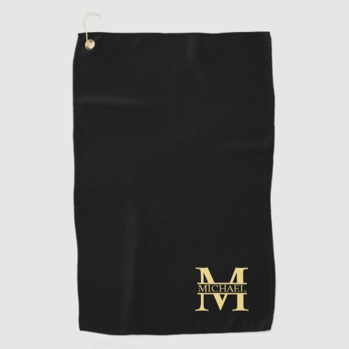 Black and Gold Personalized Monogram and Name Golf Towel