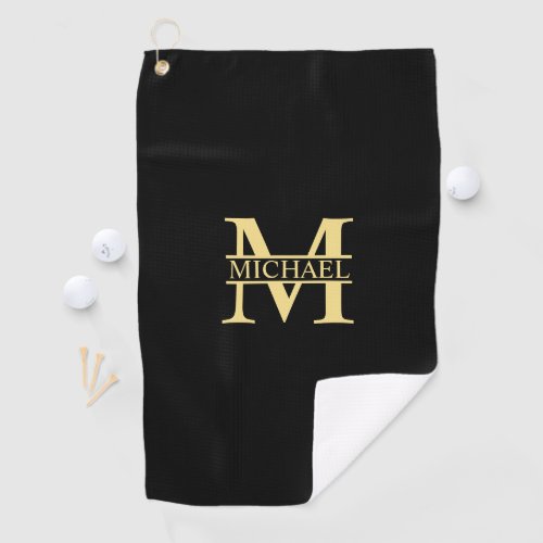 Black and Gold Personalized Monogram and Name Golf Towel
