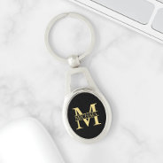 Black And Gold Personalized Monogram And Name Keychain at Zazzle