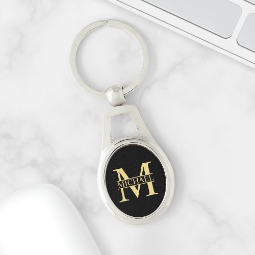 Black and Gold Personalized Monogram and Name Keychain