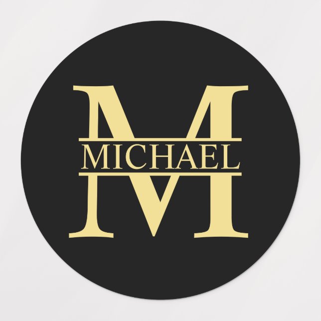 Black and Gold Personalized Monogram and Name Labels (Design 1)