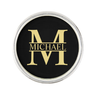 Black and Gold Personalized Monogram and Name Lapel Pin