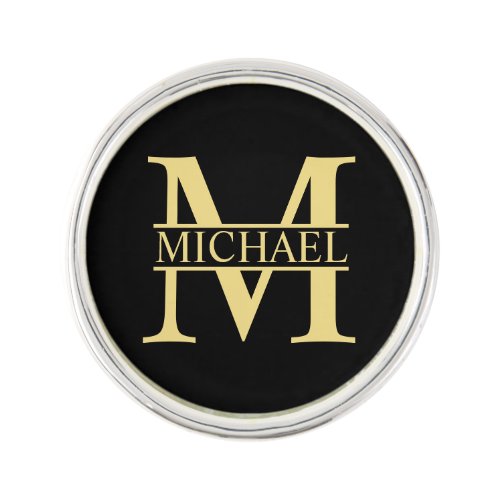 Black and Gold Personalized Monogram and Name Lapel Pin