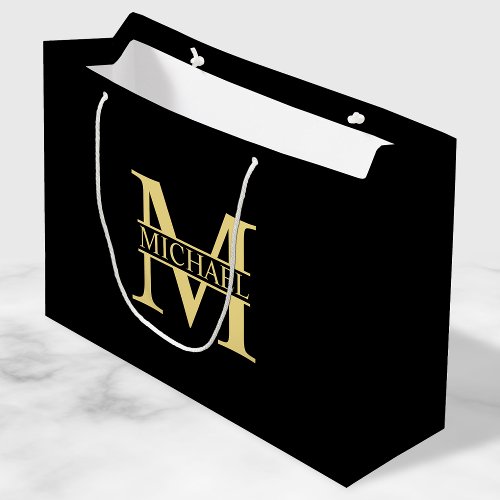 Black and Gold Personalized Monogram and Name Large Gift Bag