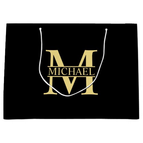 Black and Gold Personalized Monogram and Name Large Gift Bag