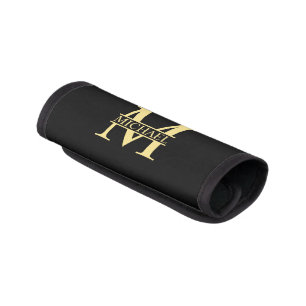 Black and Gold Personalized Monogram and Name Luggage Handle Wrap