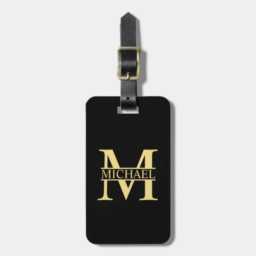 Black and Gold Personalized Monogram and Name Luggage Tag