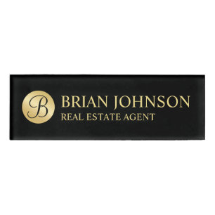 Black and Gold Personalized Monogram and Name Name Tag