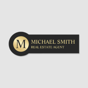 Black and Gold Personalized Monogram and Name Name Tag