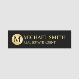 Black and Gold Personalized Monogram and Name Name Tag