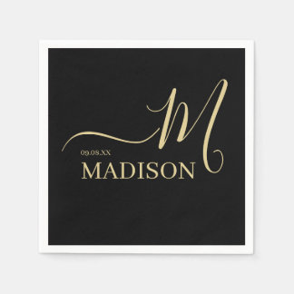 Black and Gold Personalized Monogram and Name Napkins