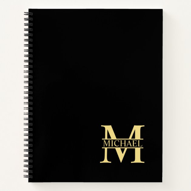 Black And Gold Personalized Monogram And Name Notebook | Zazzle