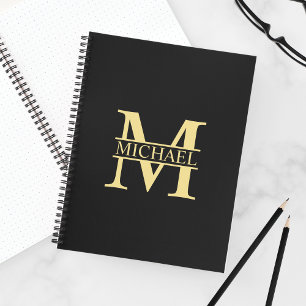 Black and Gold Personalized Monogram and Name Notebook