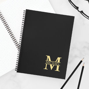 Black and Gold Personalized Monogram and Name Notebook