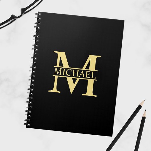 Black and Gold Personalized Monogram and Name Notebook