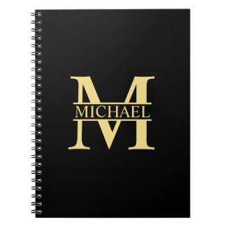 Black and Gold Personalized Monogram and Name Notebook