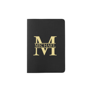 Black and Gold Personalized Monogram and Name Passport Holder