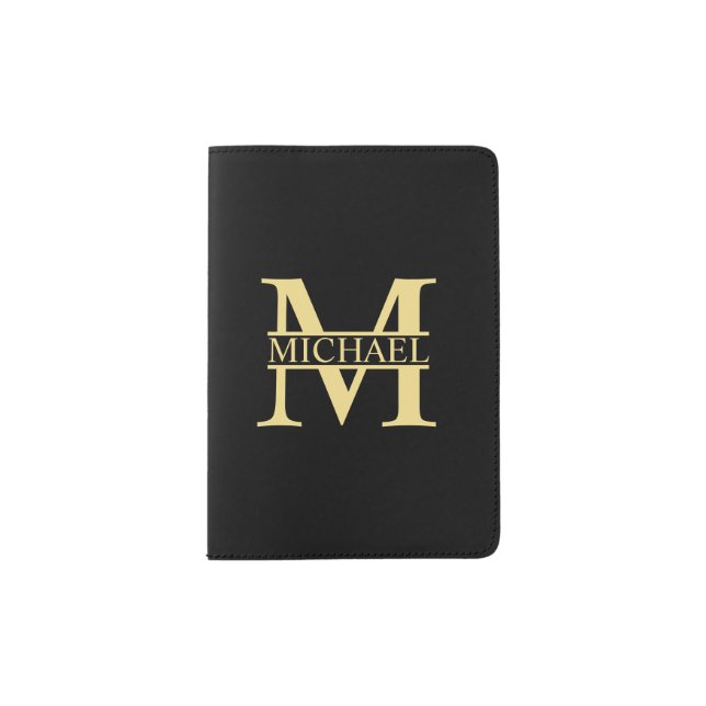 Black and Gold Personalized Monogram and Name Passport Holder (Front)