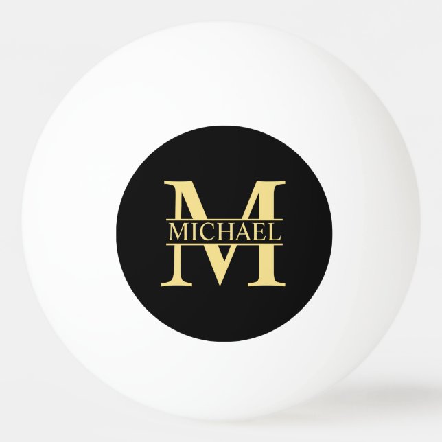 Black and Gold Personalized Monogram and Name Ping Pong Ball (Front)