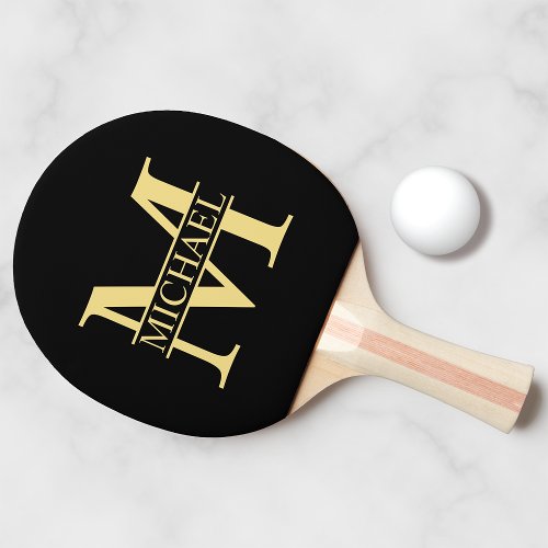 Black and Gold Personalized Monogram and Name Ping Pong Paddle
