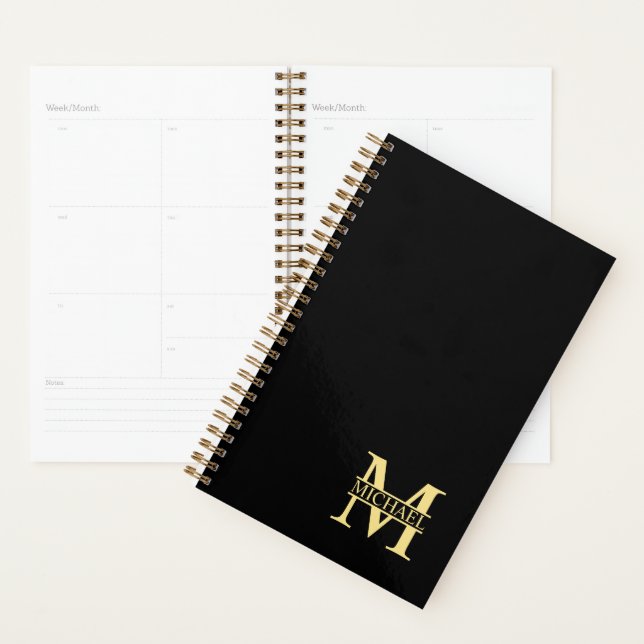 Black and Gold Personalized Monogram and Name Planner (Display)