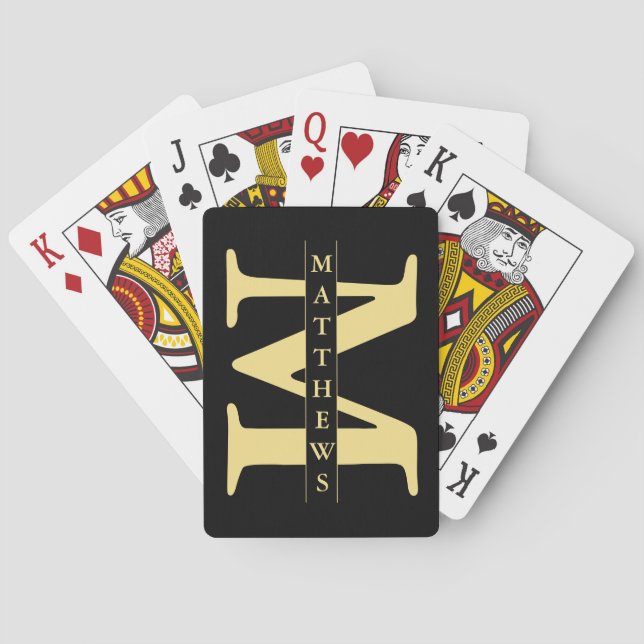 Black and Gold Personalized Monogram and Name Play Poker Cards (Back)
