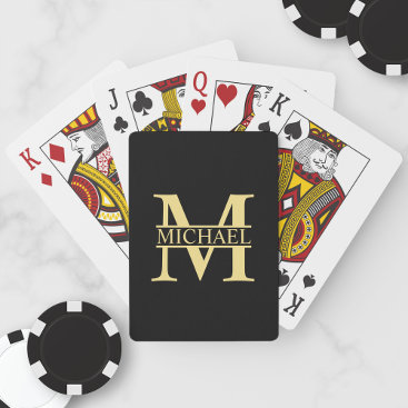 Black and Gold Personalized Monogram and Name Playing Cards