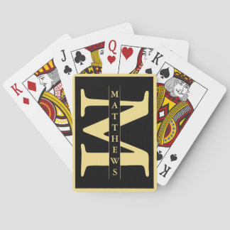 Black and Gold Personalized Monogram and Name Poker Cards