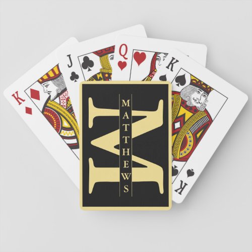 Black and Gold Personalized Monogram and Name Poker Cards