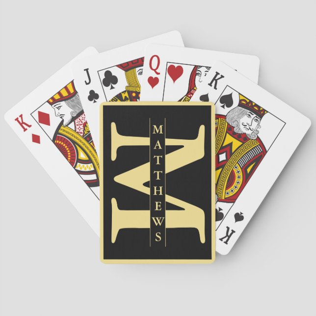 Black and Gold Personalized Monogram and Name Poker Cards (Back)