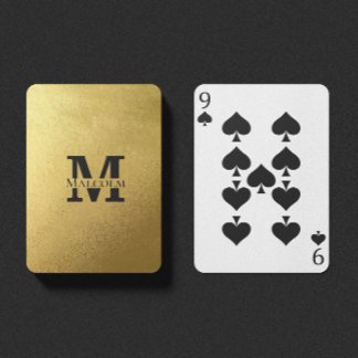 Black and Gold Personalized Monogram and Name Poker Cards