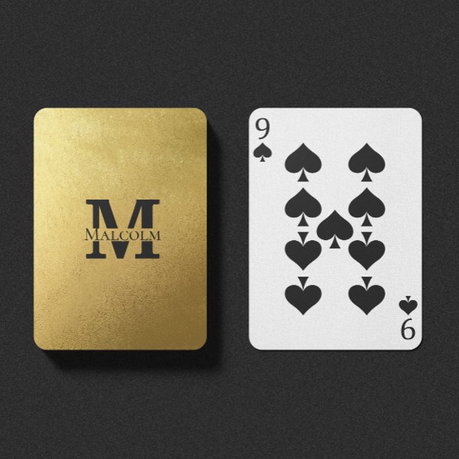 Black and Gold Personalized Monogram and Name Poker Cards (Creator Uploaded)