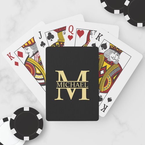 Black and Gold Personalized Monogram and Name Poker Cards