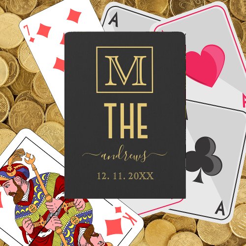 Black and Gold Personalized Monogram and Name Poker Cards