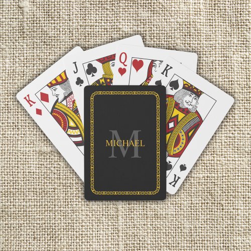 Black and Gold Personalized Monogram and Name Poker Cards