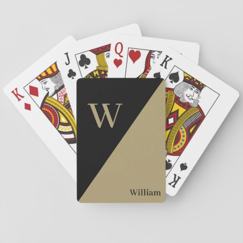 Black and Gold Personalized Monogram and Name Poker Cards