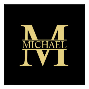 Black and Gold Personalized Monogram and Name Poster