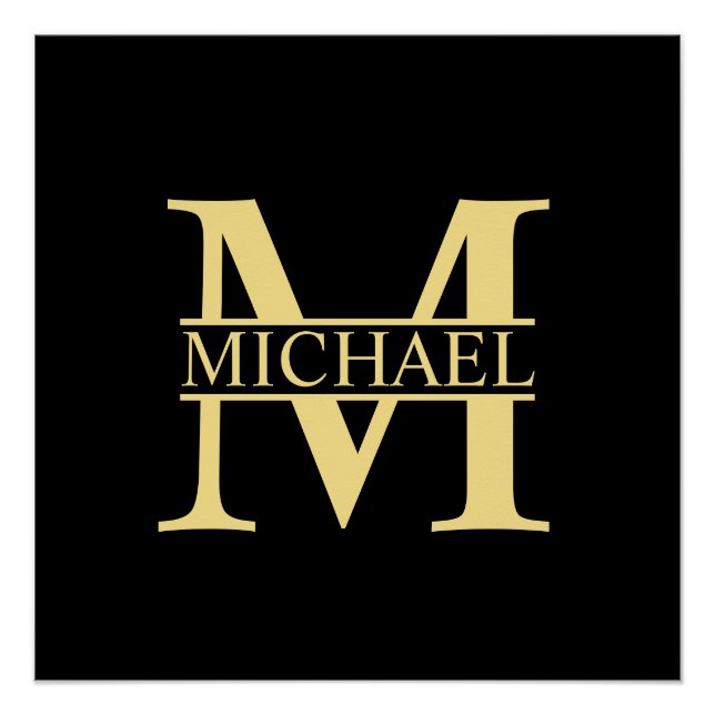 Black and Gold Personalized Monogram and Name Poster (Front)
