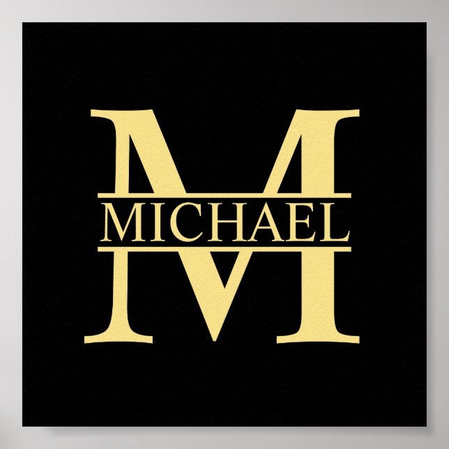 Black and Gold Personalized Monogram and Name Poster (Front)