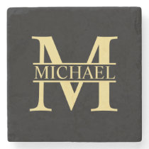 Black and Gold Personalized Monogram and Name Stone Coaster Black and Gold Personalized Monogram and Name Stone Coaster