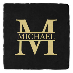 Black and Gold Personalized Monogram and Name Trivet