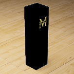 Black and Gold Personalized Monogram and Name Wine Box<br><div class="desc">Personalized Monogram and Name Gift Box featuring personalized monogram in gold classic serif font style with box of name in the middle of monogram on black background. Perfect gift box for holiday, wedding and any special occasions. Please note : The foil details are simulated in the artwork. No actual foil...</div>