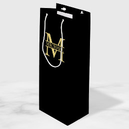 Black and Gold Personalized Monogram and Name Wine Gift Bag