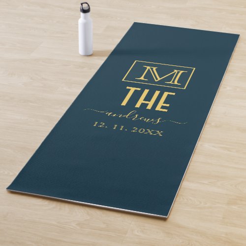 Black and Gold Personalized Monogram and Name  Yoga Mat