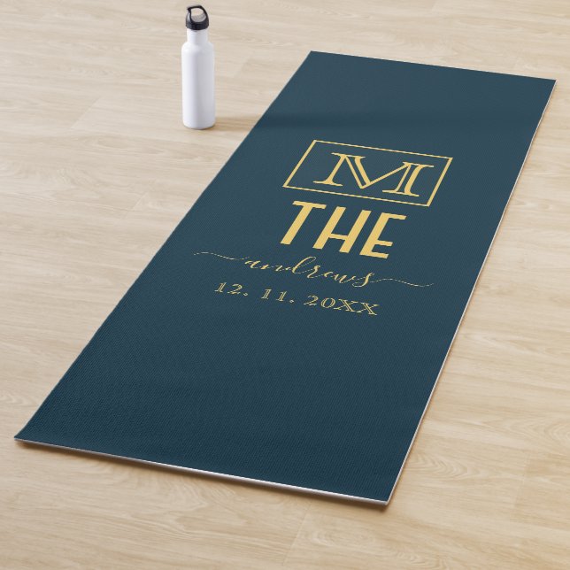 Black and Gold Personalized Monogram and Name  Yoga Mat (In Situ)
