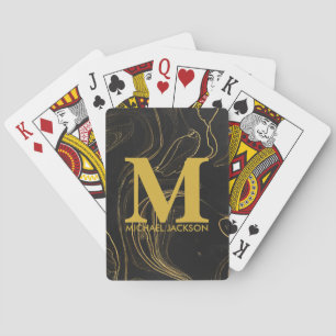 Black and Gold Personalized Monogram Custom Name Poker Cards